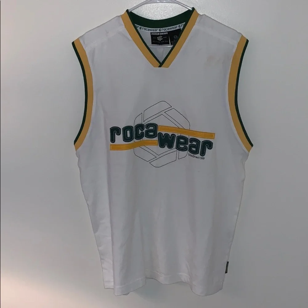 Vintage Boy’s Sz 18 Rocawear Tank top/Jersey green/white/yellow - Picture 2 of 6